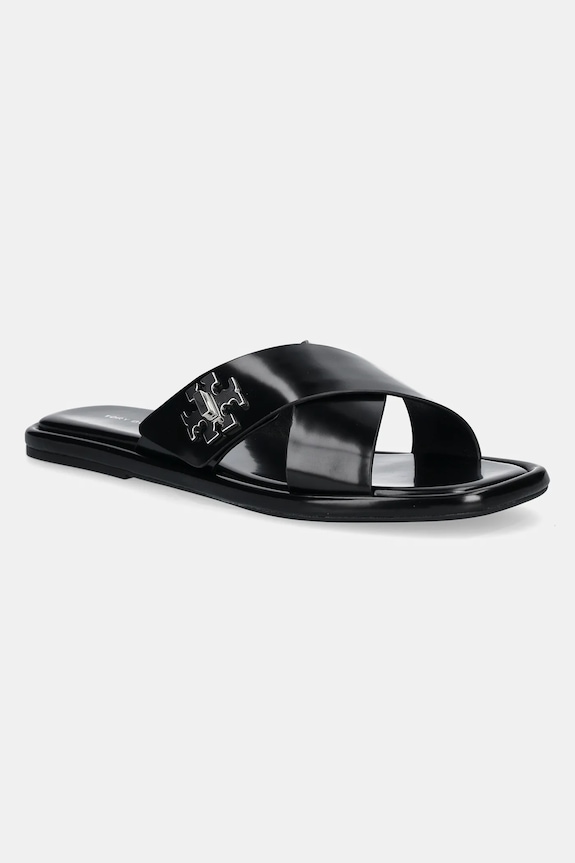 Kožené šľapky Tory Burch T Lock Cross Band Slide usňová koža čierna 170611.006