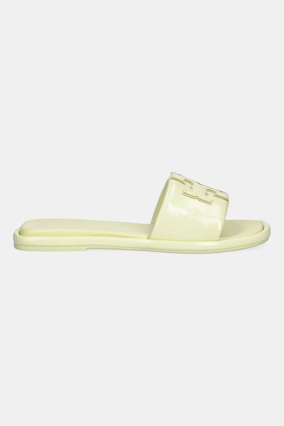 Δερμάτινες παντόφλες Tory Burch Double T Sport Slide 141380.701 κίτρινο SS25