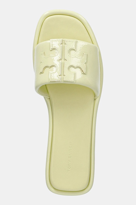 Δερμάτινες παντόφλες Tory Burch Double T Sport Slide κίτρινο 141380.701