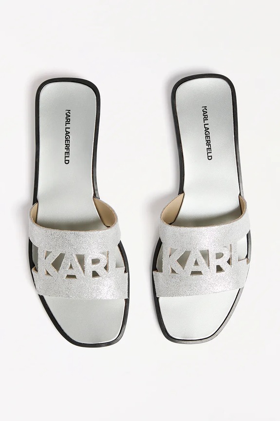 Semišové šľapky Karl Lagerfeld SKOOT II strieborná KL80402.5SL