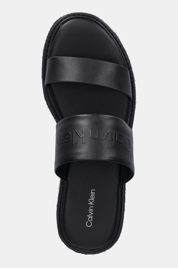 Kožené pantofle Calvin Klein FLATFORM WEDGE SLIDE - HE černá HW0HW02374