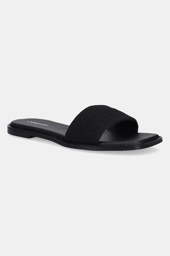 Calvin Klein papuci FLAT SLIDE - HE textil negru HW0HW02378