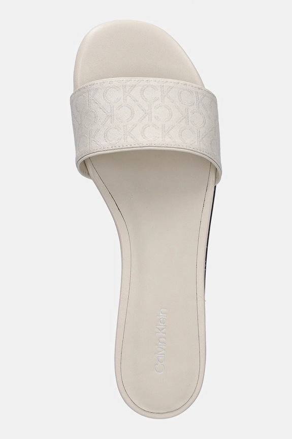 Παντόφλες Calvin Klein FLAT SLIDE - JACQ μπεζ HW0HW02388