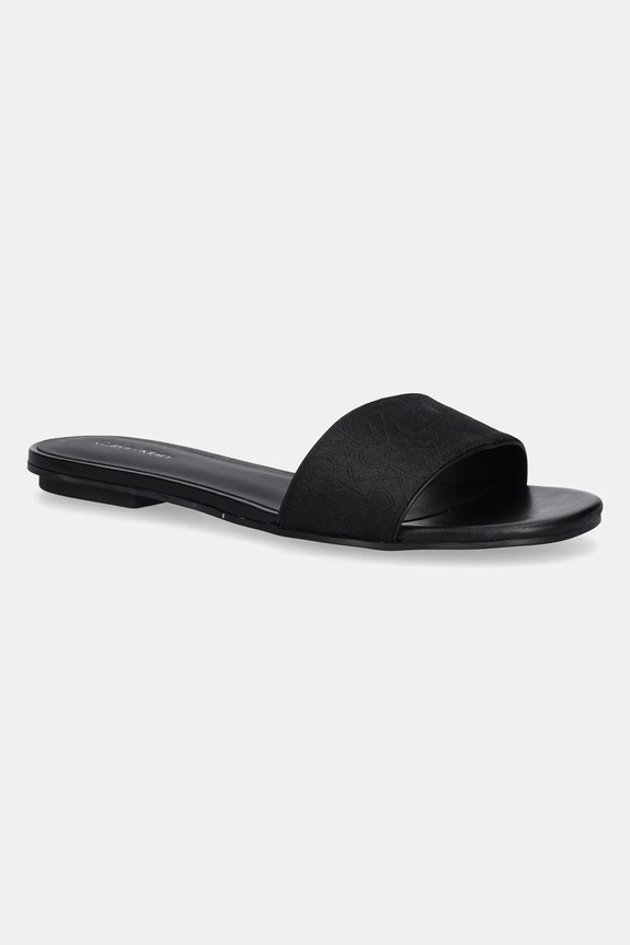 Παντόφλες Calvin Klein FLAT SLIDE - JACQ φλατ μαύρο HW0HW02388