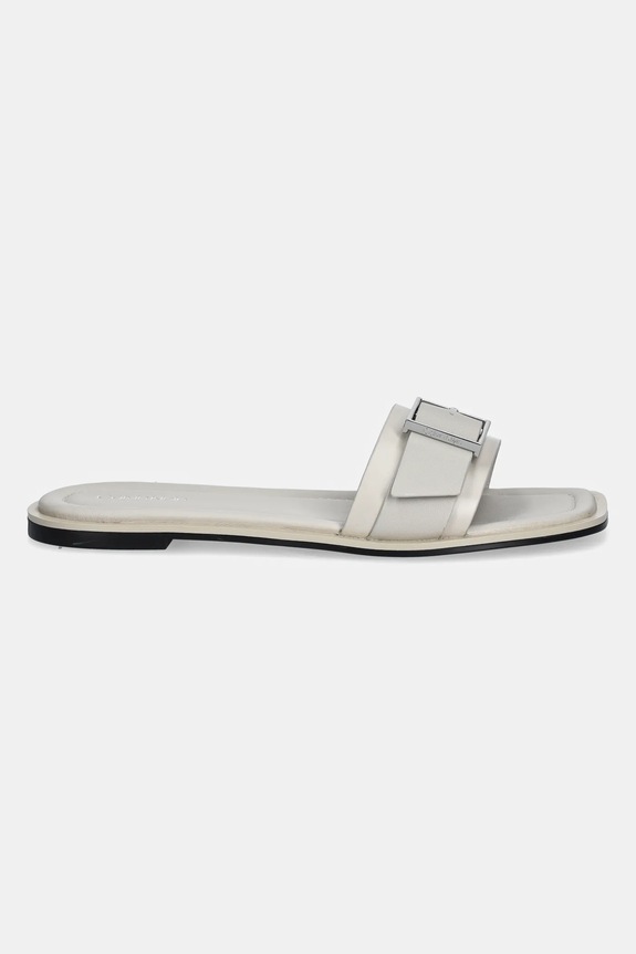 Calvin Klein klapki skórzane FLAT SLIDE W/BUCKLE - LTH HW0HW02490 beżowy SS25