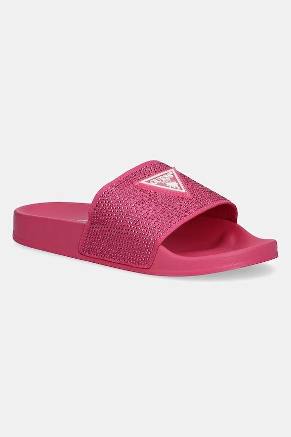Guess papuci BEACH SLIPPERS STRASS textil roz E4GZ25.BB00F.G4D6