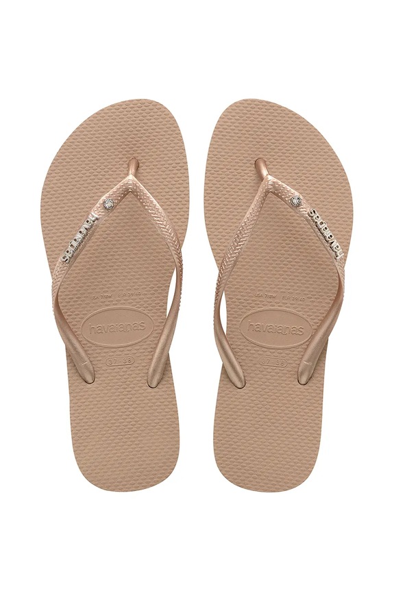 Žabky Havaianas SLIM METAL LOGO AND CRYSTAL bez podpatku béžová 4129769.3581