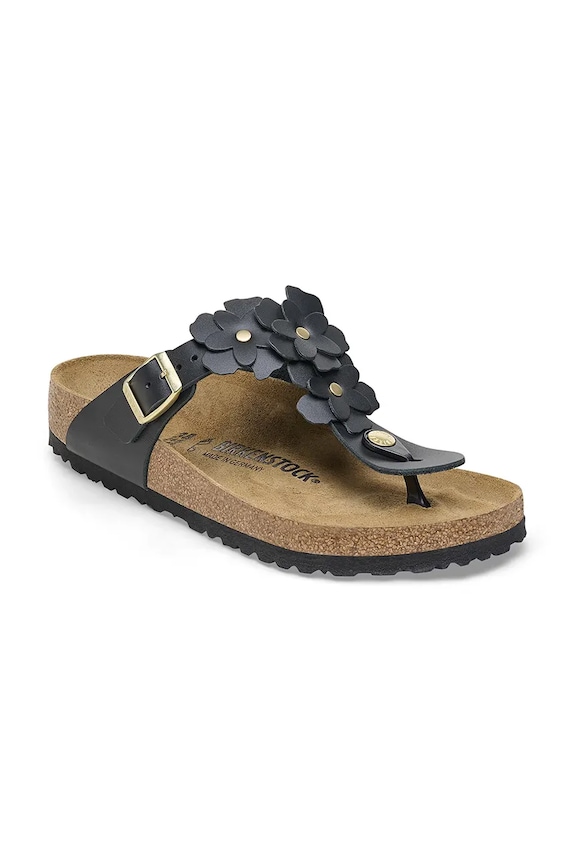 Kožené žabky Birkenstock Gizeh Flowers 1026719 čierna SS25