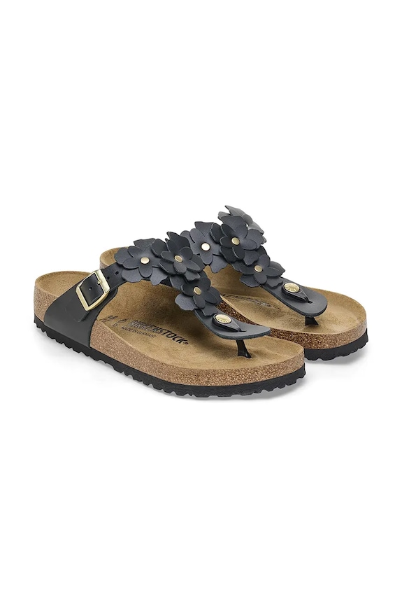 Kožené žabky Birkenstock Gizeh Flowers čierna 1026719