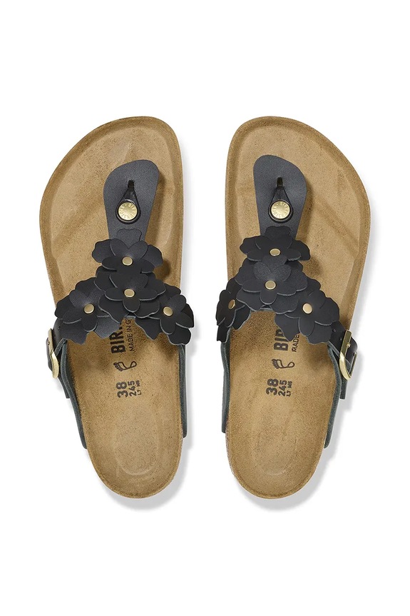 Kožené žabky Birkenstock Gizeh Flowers 1026719 čierna