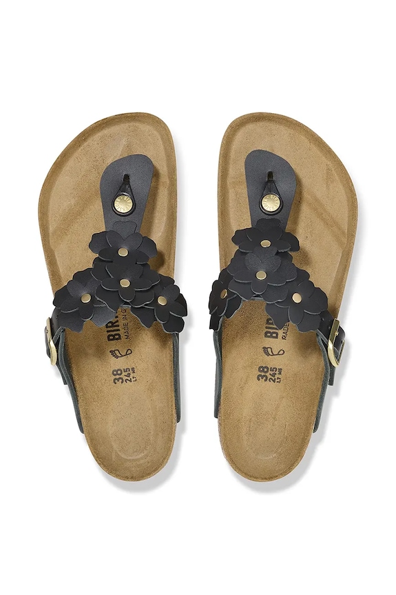 Kožené žabky Birkenstock Gizeh Flowers 1026719 čierna