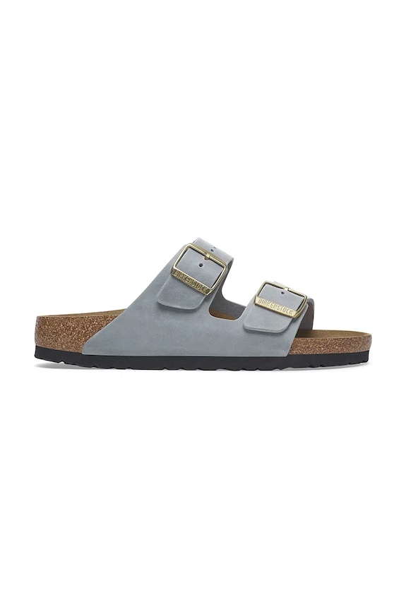 Birkenstock klapki skórzane Arizona płaski szary 1029253