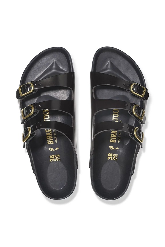 Birkenstock klapki skórzane Florida D-Buckle Exq 1029385 czarny