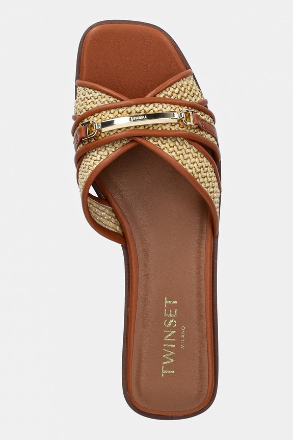 Παντόφλες Twinset καφέ 251TGT020.00057