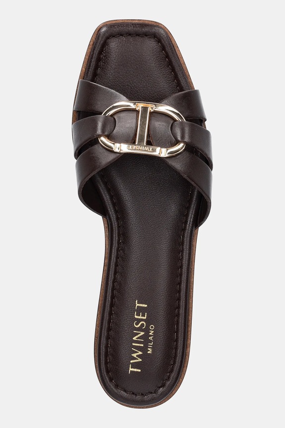 Δερμάτινες παντόφλες Twinset καφέ 251TGT090.10780