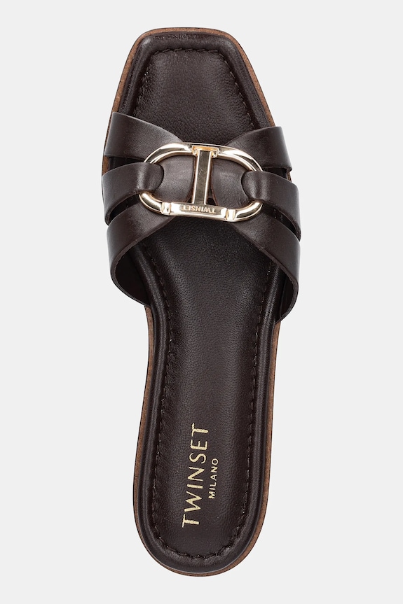 Δερμάτινες παντόφλες Twinset καφέ 251TGT090.10780