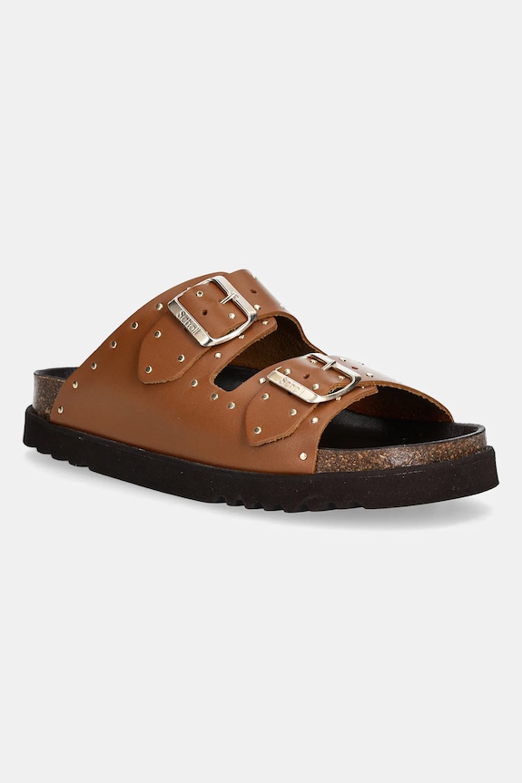 Scholl slapi de piele BEATRIZ piele maro F306131175