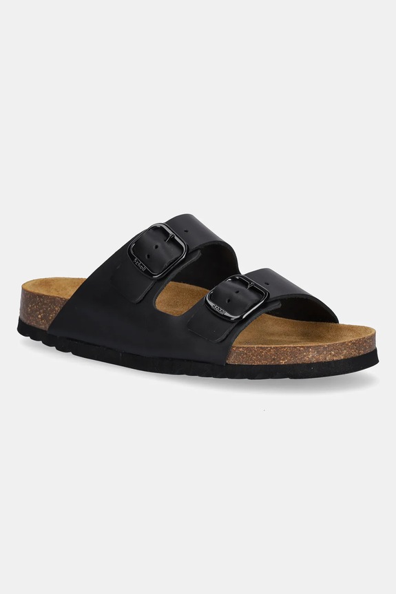 Scholl klapki skórzane JOSEPHINE płaski czarny F318181004