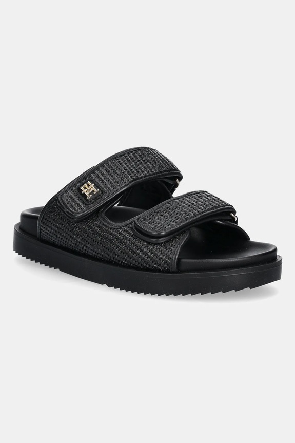Natikače Tommy Hilfiger TH DOUBLE STRAP RAFFIA SANDAL sintetički crna FW0FW08940
