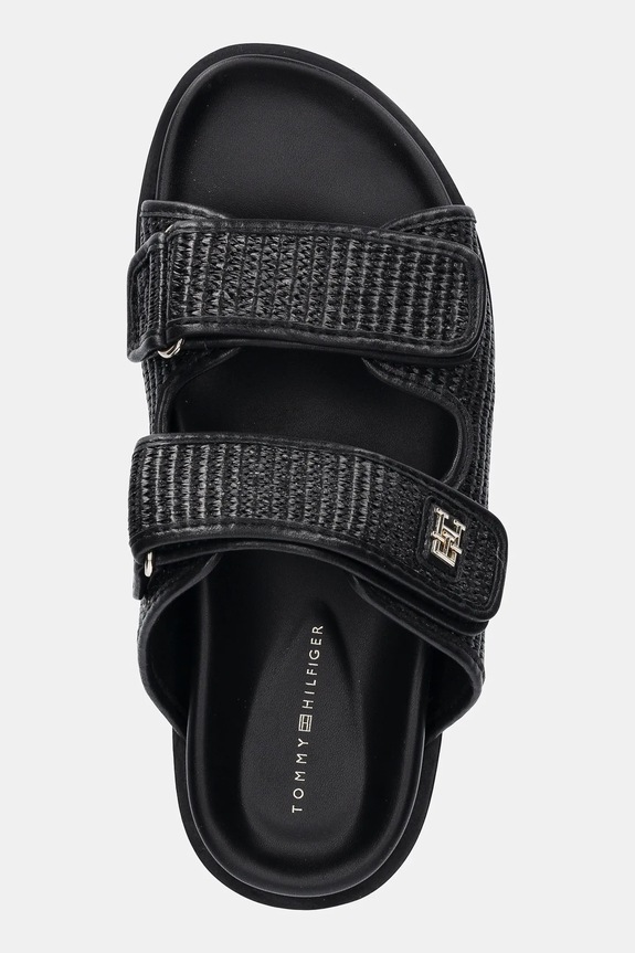 Natikače Tommy Hilfiger TH DOUBLE STRAP RAFFIA SANDAL crna FW0FW08940