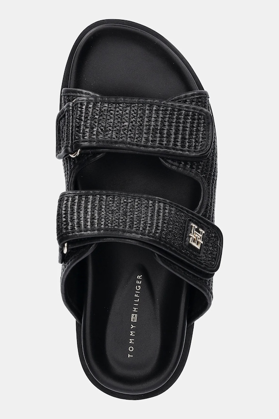 Natikače Tommy Hilfiger TH DOUBLE STRAP RAFFIA SANDAL crna FW0FW08940
