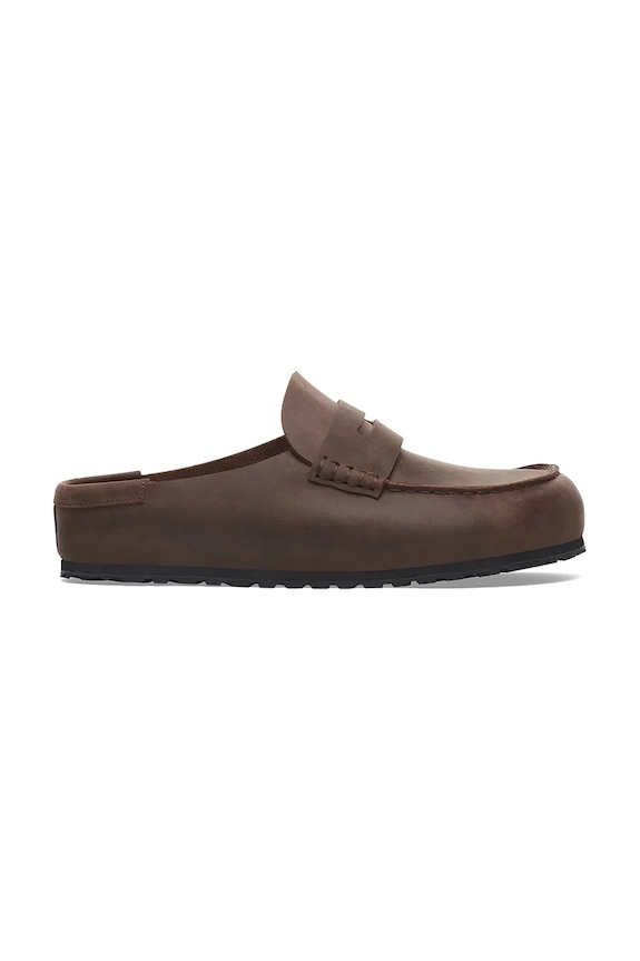 Birkenstock ciabatte slide in pelle Naples Wrapped LEOI marrone 1029617