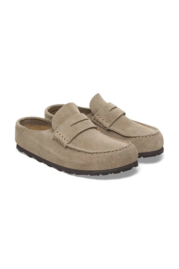 Birkenstock ciabatte slide in camoscio Naples Wrapped LEVE beige 1029675