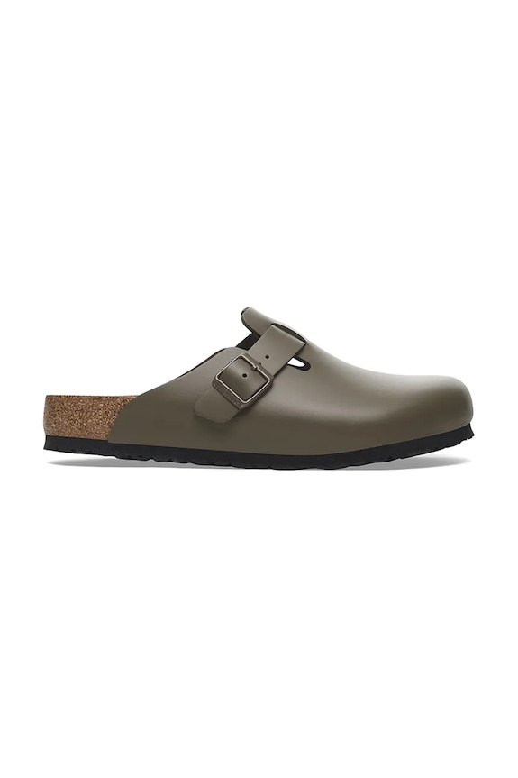 Birkenstock klapki skórzane Boston płaski zielony 1029079