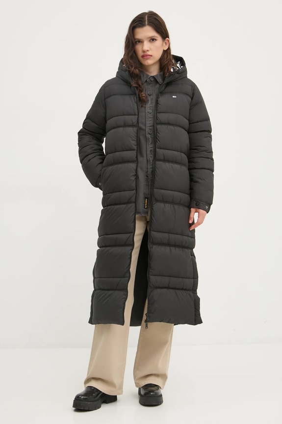 Bunda Tommy Jeans s kapucí černá DW0DW20184
