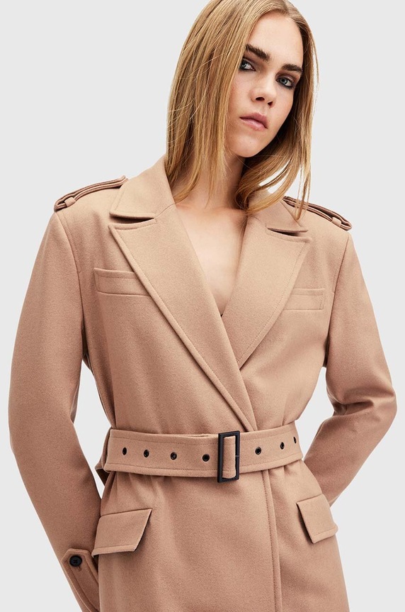 AllSaints płaszcz wełniany AUGUSTA W058OA beżowy SS25
