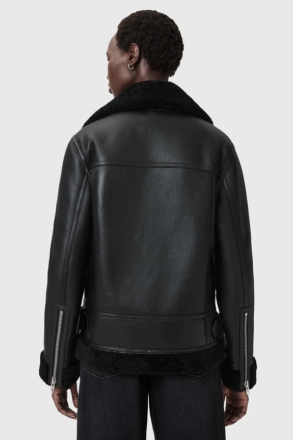 AllSaints giacca in pelle SOLA W120LB nero SS25