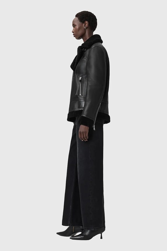 AllSaints giacca in pelle SOLA W120LB nero