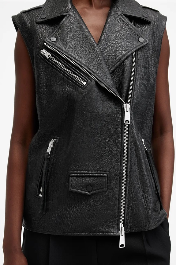 Kožni prsluk AllSaints BILLIE crna W064LB