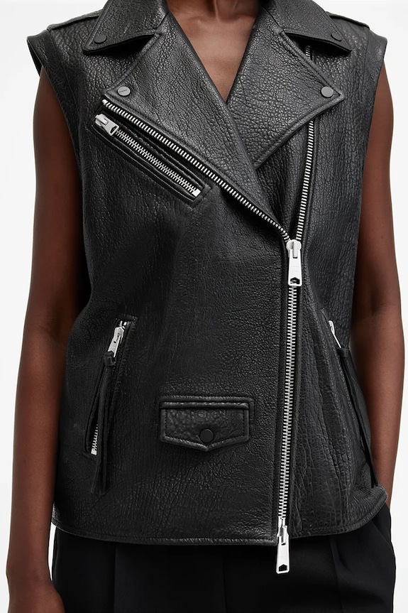Kožni prsluk AllSaints BILLIE crna W064LB