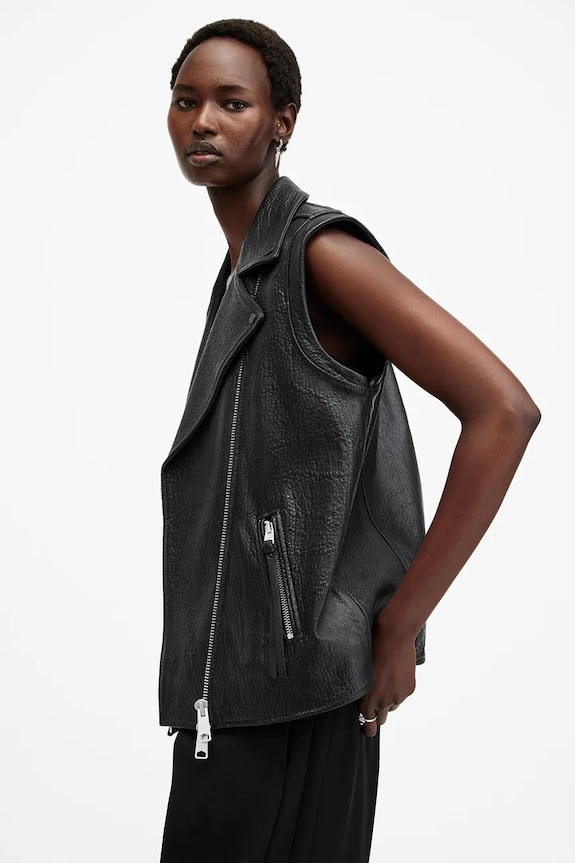 Kožni prsluk AllSaints BILLIE W064LB crna