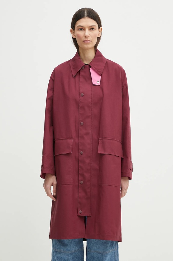Kenzo płaszcz bawełniany bez kaptura bordowy FF52OU1439OU.24