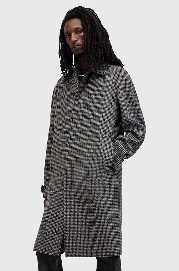 Vlnený kabát AllSaints GOODMAN M017OB sivá