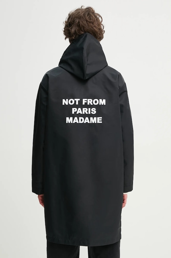 Куртка Drôle de Monsieur La Parka Slogan з капюшоном чорний PERM.CT130.PA014.BL