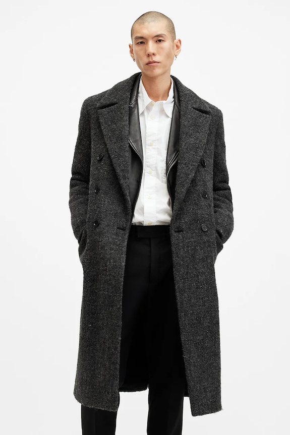 AllSaints płaszcz wełniany ADLER M068OB szary SS25