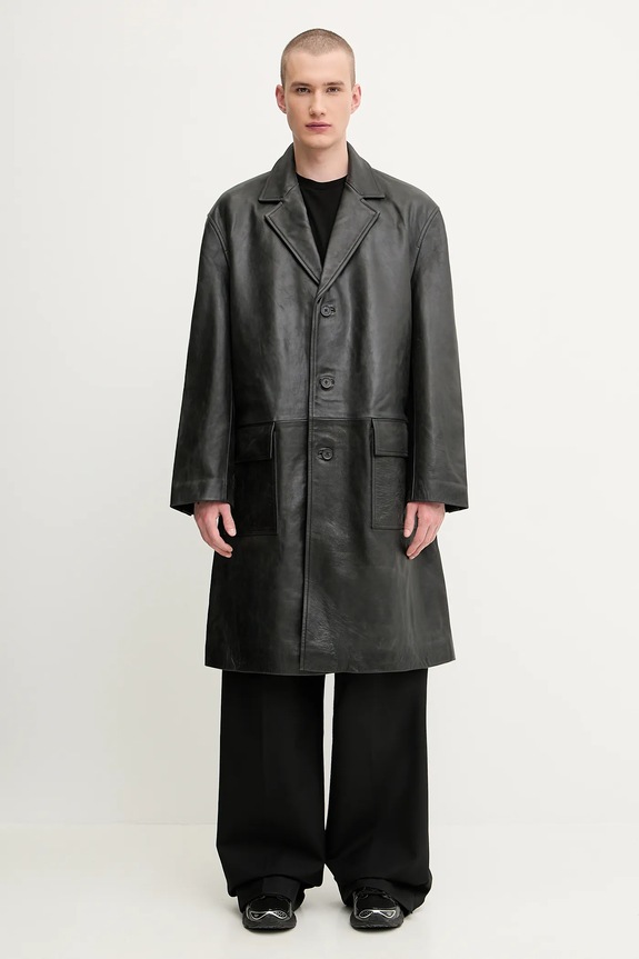 Кожаный плащ 1017 ALYX 9SM Vintage leather без капюшона чёрный AAMOU0547LE01