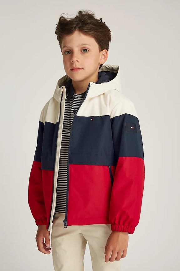 Dětská bunda Tommy Hilfiger přechodné červená KB0KB09365.128.176.PPYA