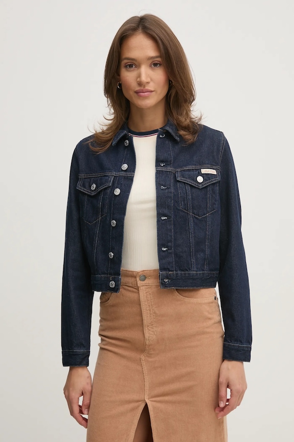 Rifľová bunda Calvin Klein Jeans bez kapucne tmavomodrá J20J225066