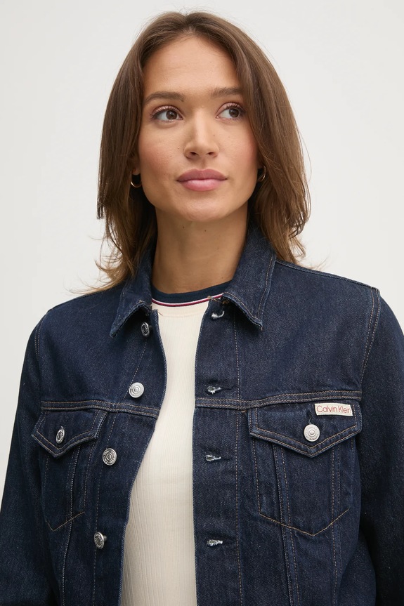 Rifľová bunda Calvin Klein Jeans tmavomodrá J20J225066