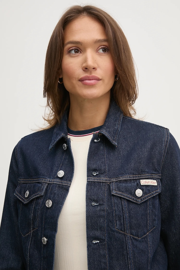 Rifľová bunda Calvin Klein Jeans tmavomodrá J20J225066