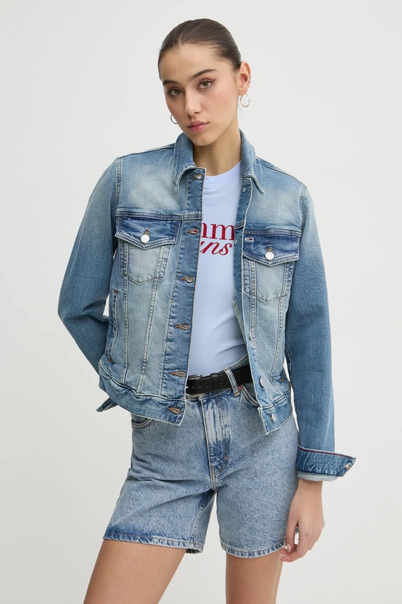 Tommy Jeans kurtka jeansowa bez kaptura niebieski DW0DW19858