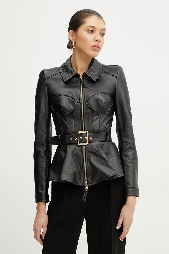Δερμάτινο μπουφάν Elisabetta Franchi λείο δέρμα μαύρο GD46Z51E2