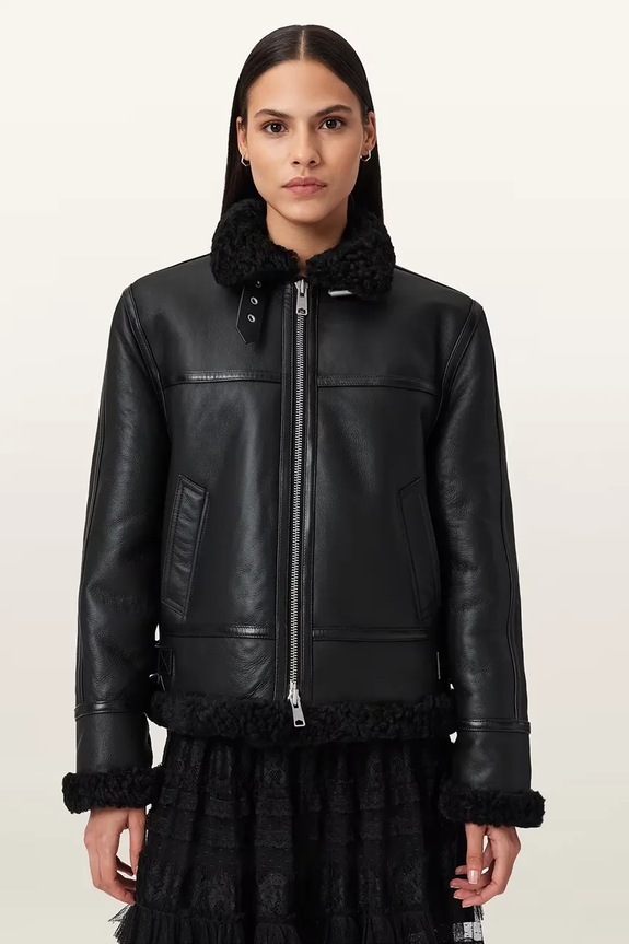 AllSaints bőrdzseki LOREL fekete W069LB