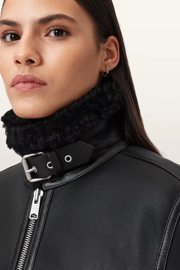 AllSaints bőrdzseki LOREL fekete W069LB