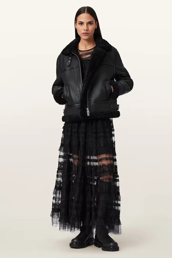 AllSaints bőrdzseki LOREL W069LB fekete