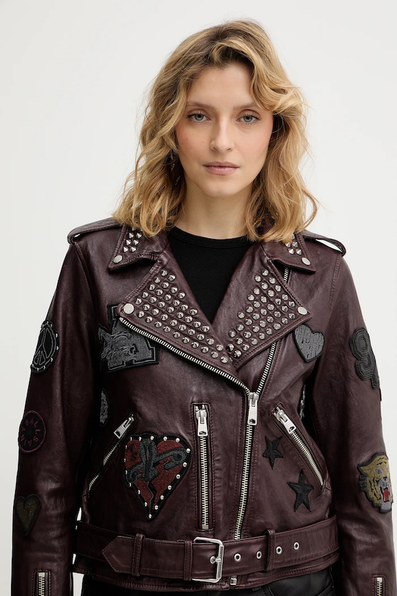 AllSaints ramoneska skórzana COLLEGE bordowy W138LB